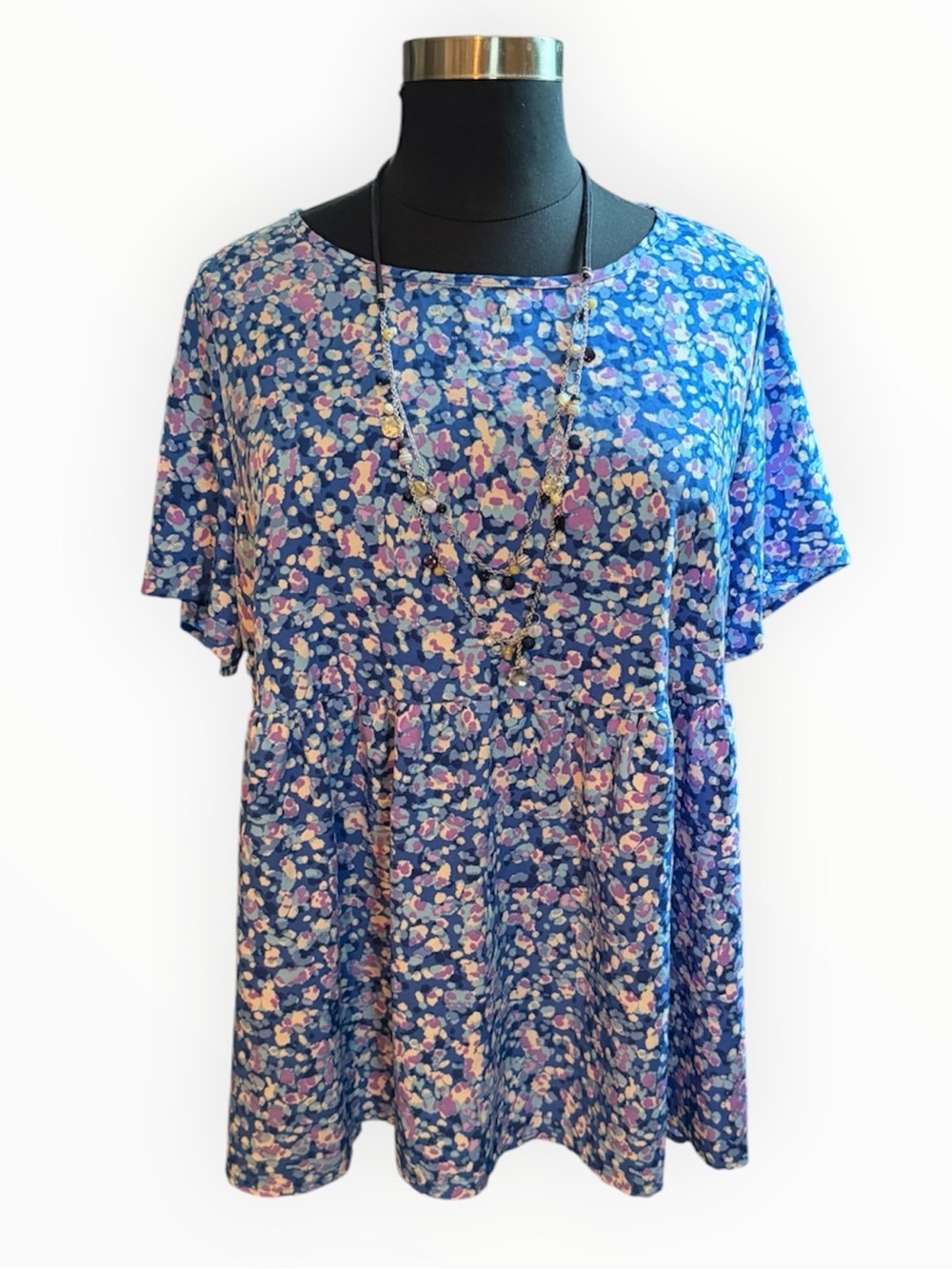 Emery Rose Blue Purple Short Sleeve Peplum Flared Blouse 5X